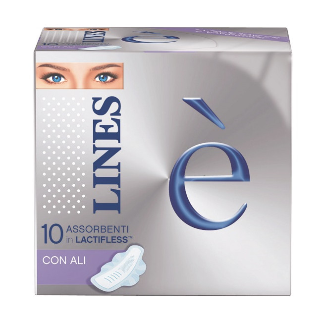Lines E' Con Ali Assorbenti Con Lactifless Per Flussi Normali 10 Assorbenti Lines E' Con Ali Assorbenti Con Lactifless Per Flussi Normali 10 Assorbenti
