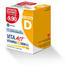 Confezione da 60 compresse di Vita ACT Vitamina D 2000 UI, integratore per ossa e sistema immunitario.