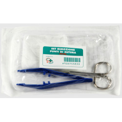 SET PER LA RIMOZIONE DEI PUNTI DI SUTURA COMPOSTO DA 1 FORBICE 1 PINZETTA 2 COMPRESSE DI GARZA DI COTONE