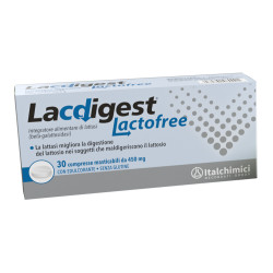 Confezione da 30 compresse masticabili di Lacdigest Lactofree integratore per digerire il lattosio