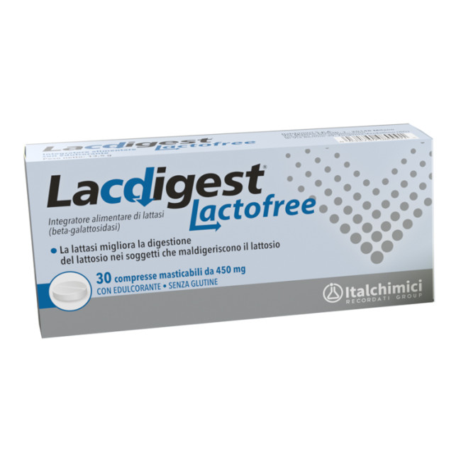 Confezione da 30 compresse masticabili di Lacdigest Lactofree integratore per digerire il lattosio Confezione da 30 compresse masticabili di Lacdigest Lactofree integratore per digerire il lattosio