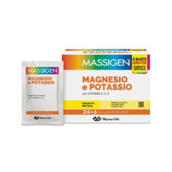 Confezione da 30 bustine di massigen magnesio e potassio integratore di sali minerali