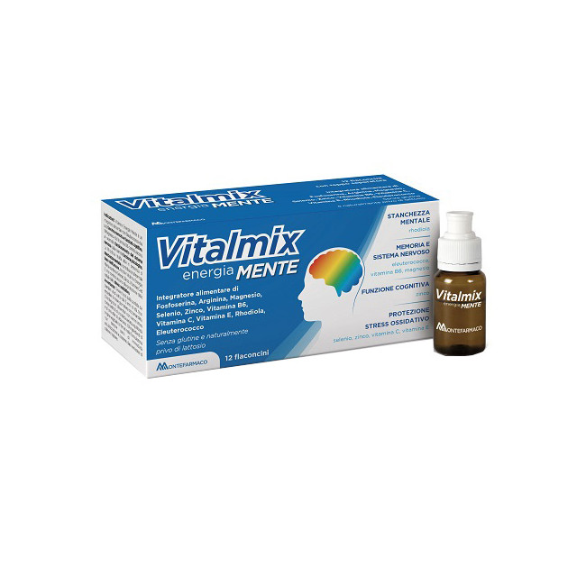 Confezione da 12 flaconi di Vitalmix mente per aumentare concentrazione e funzione cognitiva Confezione da 12 flaconi di Vitalmix mente per aumentare concentrazione e funzione cognitiva