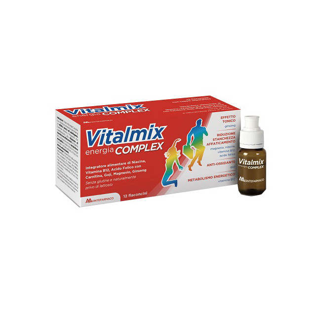 Confezione da 12 flaconcini di Vitalmix Complex integratore energetico per adulti Confezione da 12 flaconcini di Vitalmix Complex integratore energetico per adulti