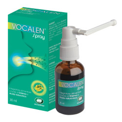 Confezione spray da 30 Ml di Vocalen integratore per raucedine, voce bassa e mal di gola.