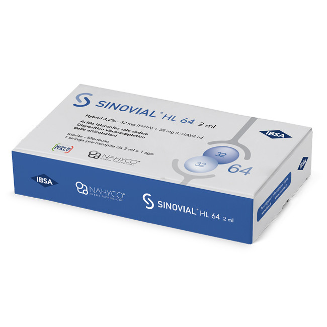 SIRINGA INTRA-ARTICOLARE SINOVIAL HL 64 32 MG + 32 MG 1 FS 2 ML AGO GAUGE 21 SIRINGA INTRA-ARTICOLARE SINOVIAL HL 64 32 MG + 32 MG 1 FS 2 ML AGO GAUGE 21