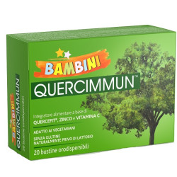 Confezione da 20 bustine di Quercimmun bambini integratore per aumentare le difese immunitarie.
