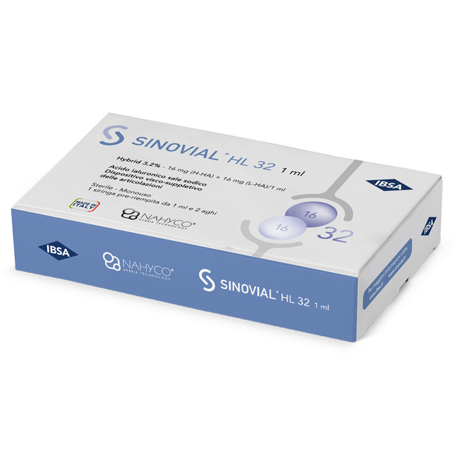 SIRINGA INTRA-ARTICOLARE SINOVIAL HL 32 16 MG+16 MG 1 FS + AGO GAUGE 22 + AGO GAUGE 29 1 PEZZO SIRINGA INTRA-ARTICOLARE SINOVIAL HL 32 16 MG+16 MG 1 FS + AGO GAUGE 22 + AGO GAUGE 29 1 PEZZO