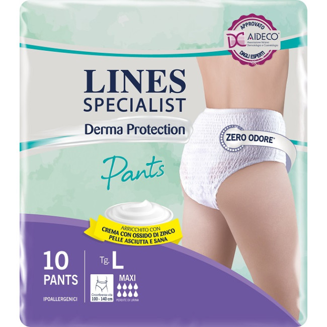 PANNOLONE PER INCONTINENZA LINES SPECIALIST DERMA PANTS MAXI L 10 PEZZI PANNOLONE PER INCONTINENZA LINES SPECIALIST DERMA PANTS MAXI L 10 PEZZI