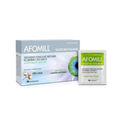 Copnfezione da 14 salviettine di Afomill salviettine oftalmiche per la pulizia oculare.