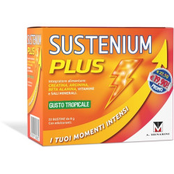 Confezione da 22 bustine di Sustenium Plus integratore energizzante gusto tropicale