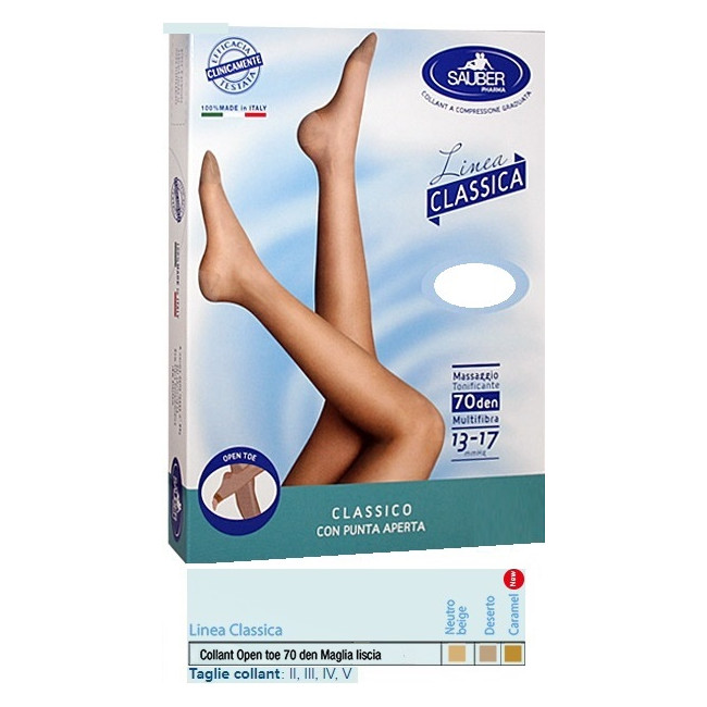 SAUBER COLLANT OPEN TOE MAGLIA LISCIA 70 DEN COLORE NEUTRO BEIGE TAGLIA 5 LINEA CLASSICA