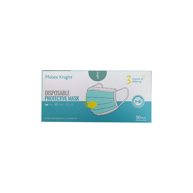 MASCHERINA CHIRURGICA 3 STRATI CON ELASTICI TIPO II ADULTI MOLEX KNIGHT 50 PEZZI MASCHERINA CHIRURGICA 3 STRATI CON ELASTICI TIPO II ADULTI MOLEX KNIGHT 50 PEZZI