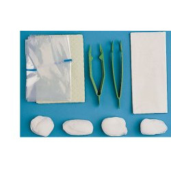 SET PER MEDICAZIONE MEDIUM CONTENENTE PINZA AD ANELLI, PINZA ANATOMICA, 4 TAMPONI, SACCHETTO DI CARTA PER RESIDUI, TELO IMPERMEA