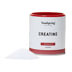 Barattolo da 150 grammi di Foodspring creatina per sportivi e atleti.