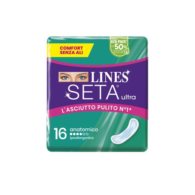 LINES SETA ULTRA ASSORBENTI ANATOMICO CP 16 PEZZI LINES SETA ULTRA ASSORBENTI ANATOMICO CP 16 PEZZI