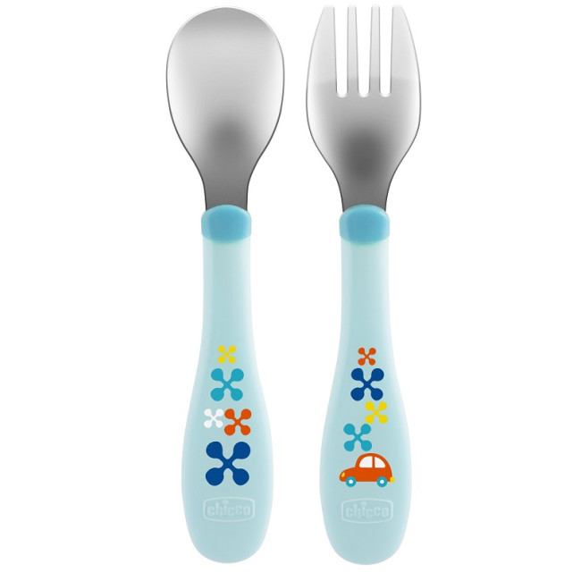 CHICCO POSATE INOX 18M+ AZZURRO/VERDE CHICCO POSATE INOX 18M+ AZZURRO/VERDE