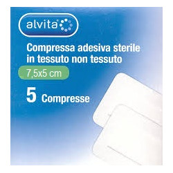 ALVITA GARZA COMPRESSA ADESIVA STERILE IN TESSUTO NON TESSUTO ESTENSIBILE BIANCO 7,2X5CM 5 PEZZI