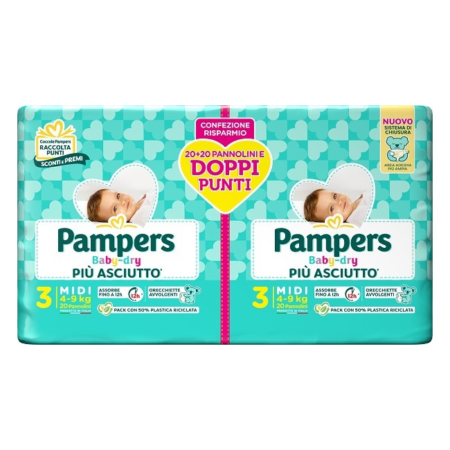 PAMPERS BABY DRY PANNOLINO DUO DOWNCOUNT MIDI 40 PEZZI PAMPERS BABY DRY PANNOLINO DUO DOWNCOUNT MIDI 40 PEZZI
