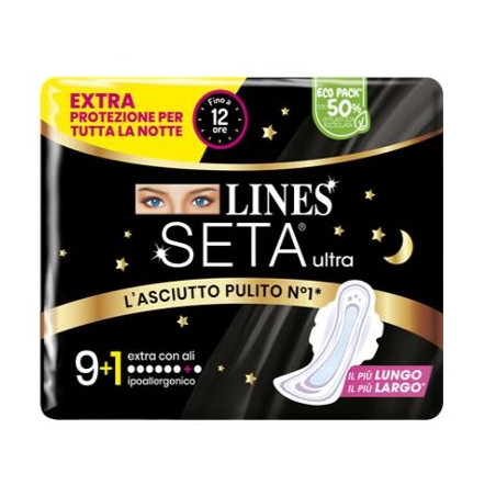 LINES SETA ULTRA ASSORBENTI EXTRA NOTTE CARRY PACK PACCO SINGOLO 9+1 PEZZI