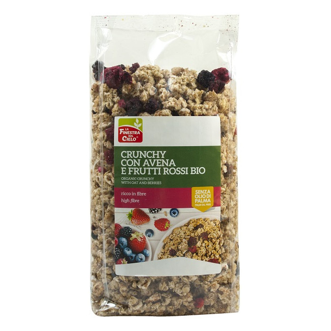 FSC CRUNCHY CON AVENA E FRUTTI ROSSI BIO AD ALTO CONTENUTO DI FIBRE CON OLIO DI GIRASOLE SENZA OLIO DI PALMA 375 G
