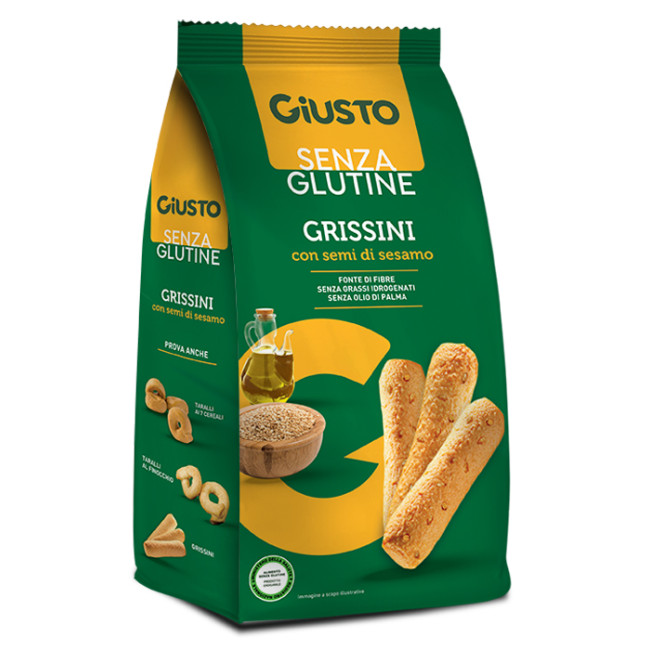 GIUSTO SENZA GLUTINE GRISSINI AL SESAMO 150 G GIUSTO SENZA GLUTINE GRISSINI AL SESAMO 150 G