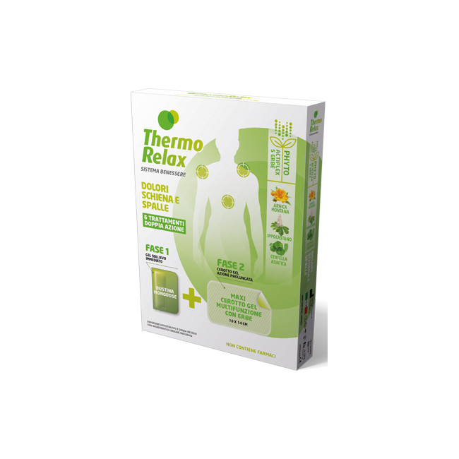 THERMORELAX PHYTO GEL DOLORI SCHIENA E SPALLE FASE 1 GEL SOLLIEVO IMMEDIATO E FASE 2 MAXI CEROTTO GEL MULTIFUNZIONALE CON ERBE 6 THERMORELAX PHYTO GEL DOLORI SCHIENA E SPALLE FASE 1 GEL SOLLIEVO IMMEDIATO E FASE 2 MAXI CEROTTO GEL MULTIFUNZIONALE CON ERBE 6