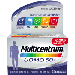 Confezione da 30 compresse di Multicentrum uomo 50+ multivitaminico e multiminerale per uomini sopra i 50 anni