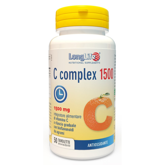 Confezione da 60 tavolette di Longlife C complex 1500 integratore a rilascio prolungato di vitamina C Confezione da 60 tavolette di Longlife C complex 1500 integratore a rilascio prolungato di vitamina C