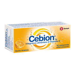 Confezione da 10 compresse effervescenti di cebion arancia integratore di vitamina C