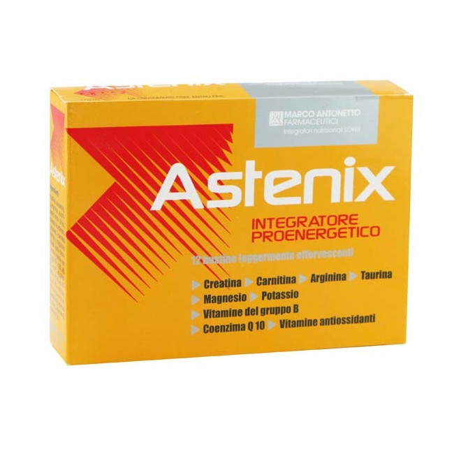 Confezione da 12 bustine di Astenix integratore per aumentare la performance energetica Confezione da 12 bustine di Astenix integratore per aumentare la performance energetica