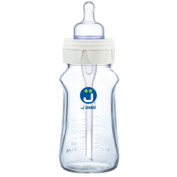 J BIMBI B FREE SUPER GLASS 260 ML BIBERON IN VETRO CON CANULA ANTICOLICHE E TETTARELLA IN SILICONE