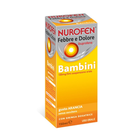 Nurofen Febbre E Dolore Ibuprofene 100 mg/5ml Bambini Sospensione Orale Arancia Senza Zucchero 150ml Nurofen Febbre E Dolore Ibuprofene 100 mg/5ml Bambini Sospensione Orale Arancia Senza Zucchero 150ml